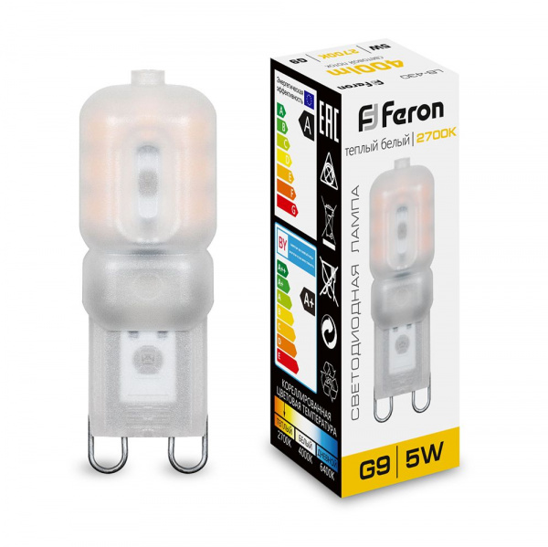 Лампа светодиодная Feron G9 230V 5W(400lm) 2700K 2K матовая 47x16, LB-430