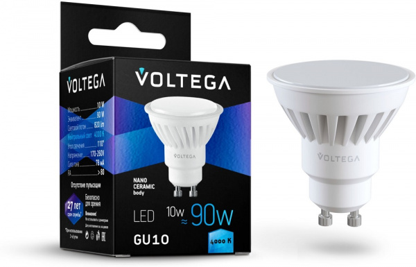Светодиодная лампа Voltega VG1-S1GU10cold10W-C Софит GU10 4000К 10W Керамика