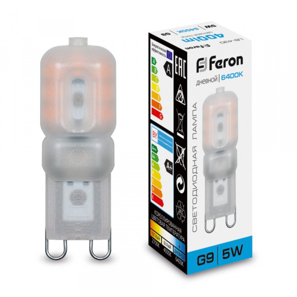 Лампа светодиодная Feron G9 230V 5W(440lm) 6400K 6K матовая 47x16, LB-430