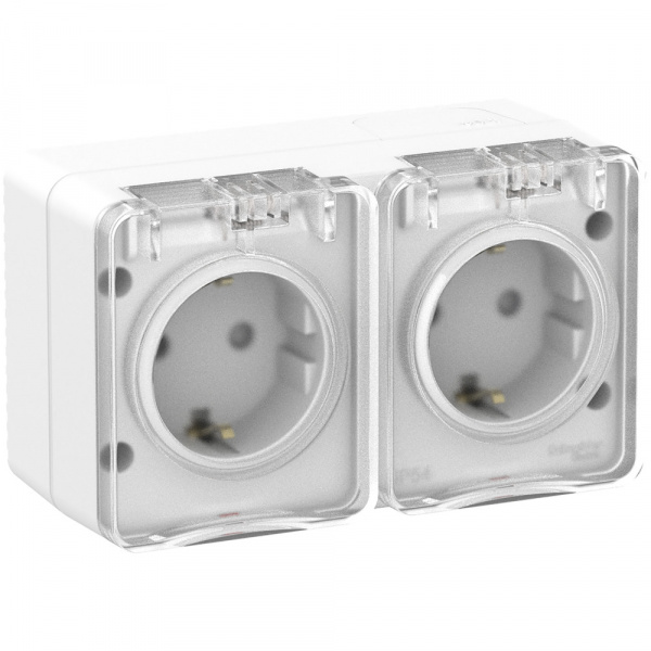 Розетка 2-ая с/з со шт., 16А 250B IP54 AtlasDesign Profi54 Наруж Белый SE