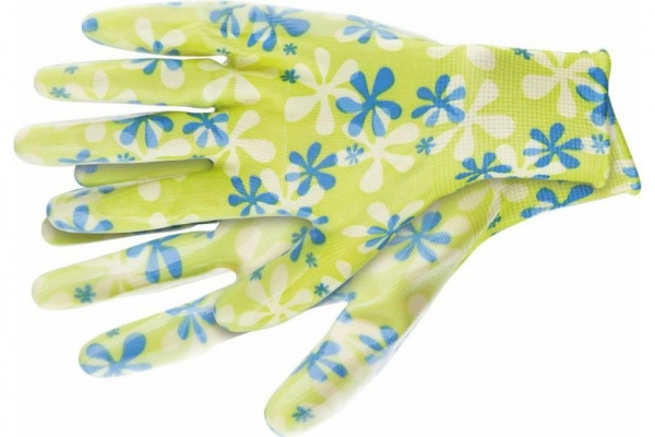 Перчатки садовые из полиэстера с нитрильным обливом, зеленые, S// Palisad