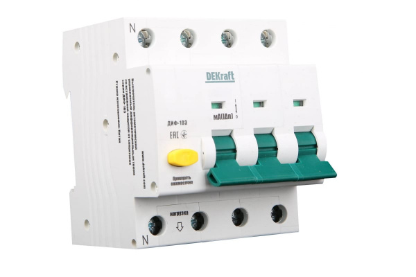 Автоматический выключатель дифференциального тока 3Р+N 40А 100мА тип AC х-ка С ДИФ-103 6кА DEKraft