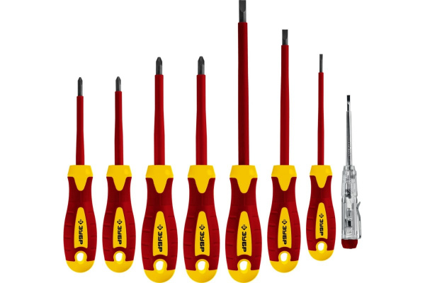 Набор: Отвертки SL 3, 5, 6 / PH 1, 2 / PZ 1, 2, тестер 100-250 В, ЗУБР "Профессионал", в кейсе