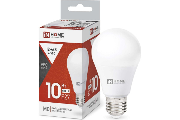 Лампа светодиодная ЛОН низковольтная A60 E27 12-48V 10W(900lm) 4000К 4K 112x60 36 LED-MO-PRO 8032 ASD/InHome