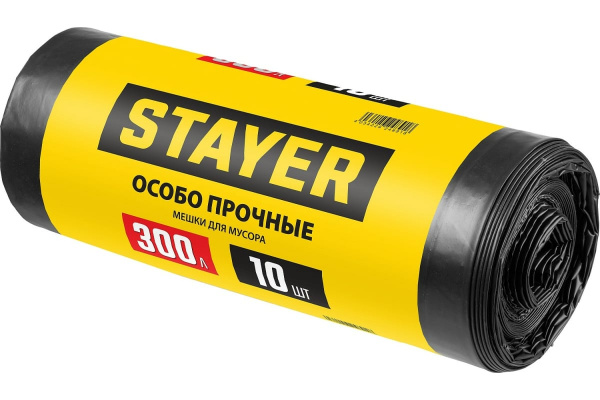 Мешки строительные мусорные STAYER HEAVY DUTY 300 л, чёрные, особопрочные, 10шт (39157-300)