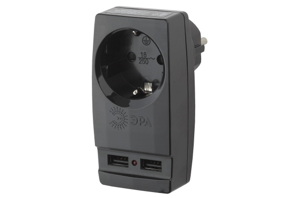 Тройник ЭРА 1гнс с/з +2 USB 2100mA (SP-1e-USB-B / SP-1e-USB-W)
