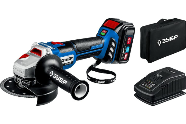 Углошлифовальная машина ЗУБР Профессионал, бесщеточная, Т7, 20В, 125мм, 1 АКБ (4 Ач), сумка