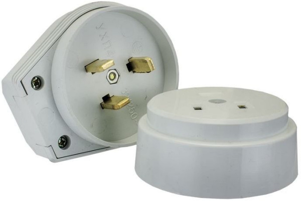 Разъем РШ-ВШ 32А 250В 2P+PE(ОУ) пластиковый белый Simple EKF