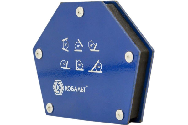 Угольник магнитный КОБАЛЬТ 145 х 110 мм, на 6 углов (30, 45, 60, 75, 90, 135) , магнит до 34 кг
