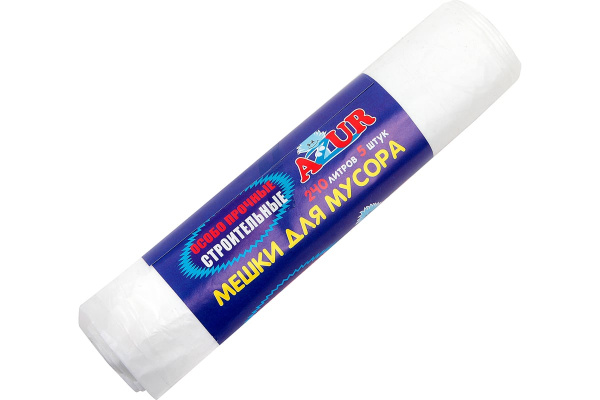 Мешки для мусора строительные, 240л, 22мкм, 5шт, ПВД, белые AZUR 902070