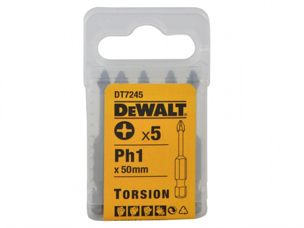 Бит Рh1, хв-6-ти гран 1\4", 50мм,5шт,Extra Grip DT 7245 DeWalt