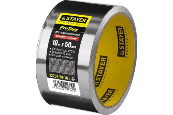 Алюминиевая лента, STAYER Professional 12268-50-10, до 120°С, 50мкм, 50мм х 10м