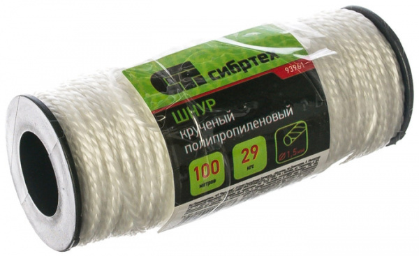 Шнур кручёный полипропиленовый, 1,5 мм, L 100 м, на катушке, Россия// Сибртех