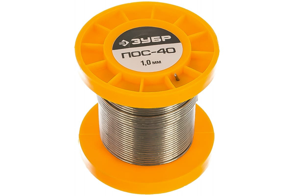 Припой ЗУБР, ПОС 40, трубка с канифолью, 50г, 1мм