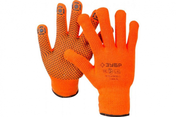 Перчатки ЗУБР АНГАРА, размер L-XL, утепленные с начёсом, акриловые, с ПВХ покрытием (точка)