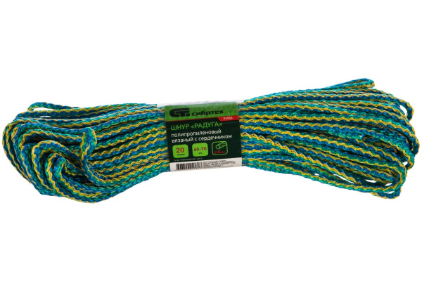 Шнур вязаный полипропиленовый с сердечником "Радуга", 4 мм, L 20 м, Сибртех