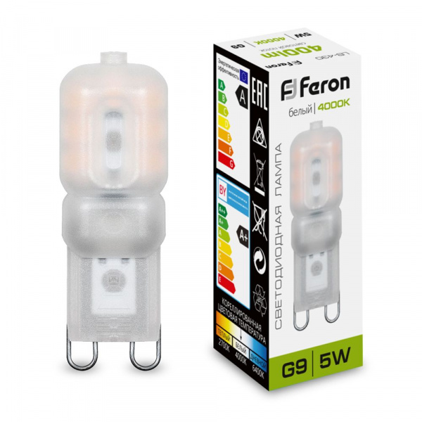 Лампа светодиодная Feron G9 230V 5W(420lm) 4000K 4K матовая 47x16, LB-430