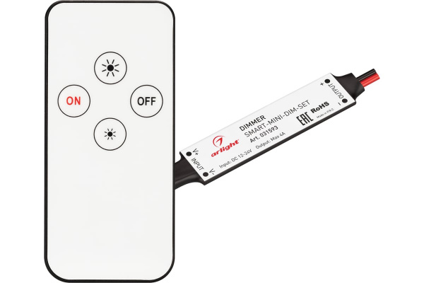 Диммер SMART-MINI-DIM-SET (12-24V, 1x4A, ПДУ 4кн, IR) (ARL, IP20 Пластик, 5 лет) Arlight, 031593