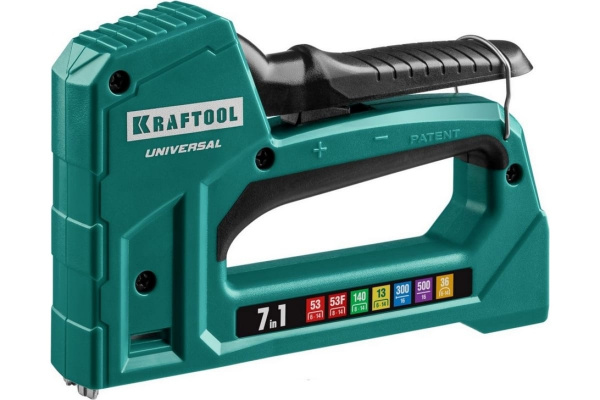 Универсальный легкий степлер KRAFTOOL Universal 7-в-1: 53 (A/10/JT21) 23GA(6-14мм) / 140 (G/11/57) 20GA(8-14 мм)/13/ 53F/36/500