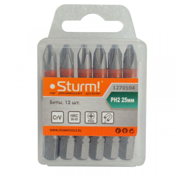 Биты Sturm! PH2x25мм 12 шт. в пластиковом кейсе 1270104 Sturm!