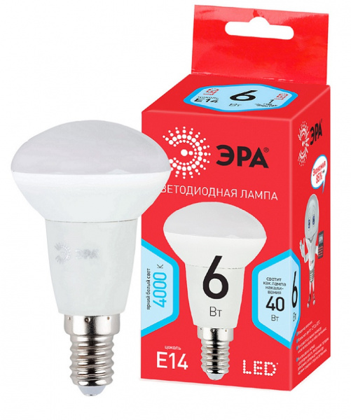 Лампа светодиодная ЭРА LED R50 6Вт E14 4000К рефлектор (Б0020556)