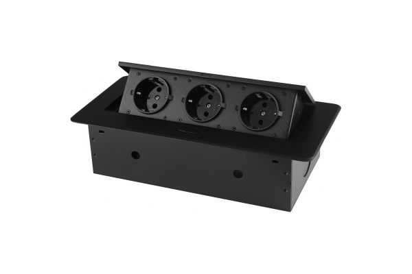 Розетка горизонтальная выдвижная 3 Euro 16A RocketSocket, проводка, цвет черный