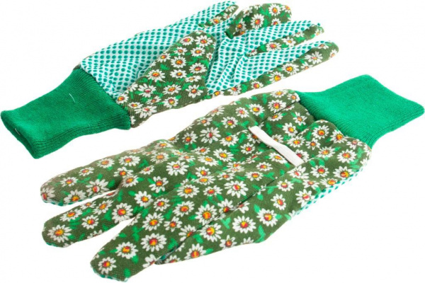 Перчатки садовые х/б ткань с ПВХ точкой, манжет, S// Palisad