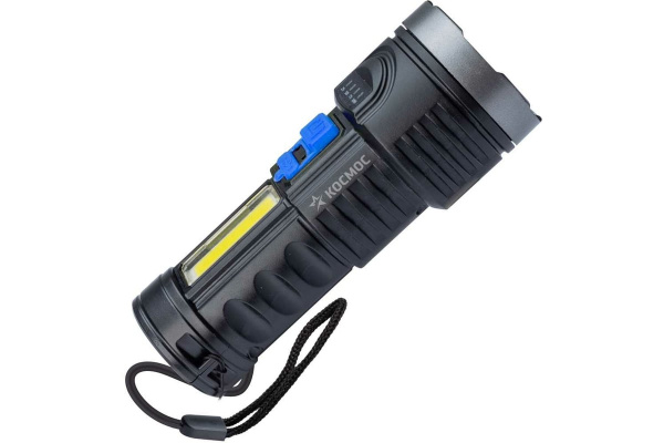 Фонарь ручной аккумуляторный КОСМОС (KOS115Lit) 3ВтLED+3ВтCOB, Li-ion 18650, 1200mAh, ABS-пластик, индикатор, USB-шнур