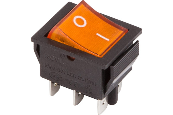 Переключатель клавишный 250V 15А (6с) ON-ON желтый с подсветкой (RWB-506, SC-767) REXANT