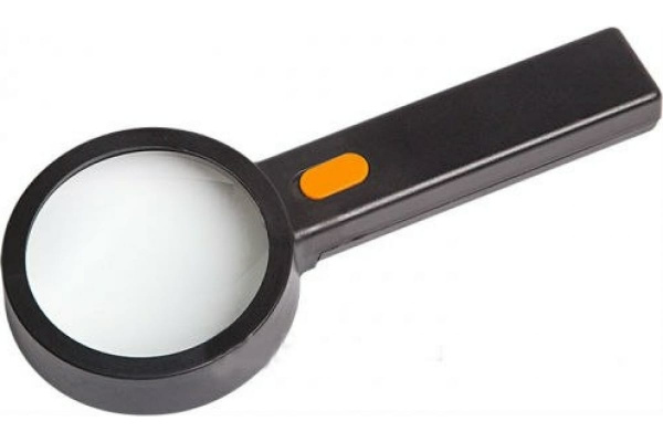 Лупа ручная, увеличение 2х/6х, d90мм, с подсветкой, черная REXANT
