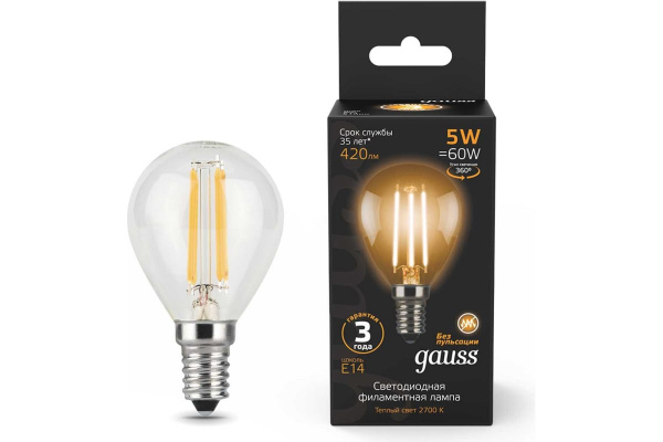Лампа светодиодная Gauss Filament Шар 5Вт E14 2700K