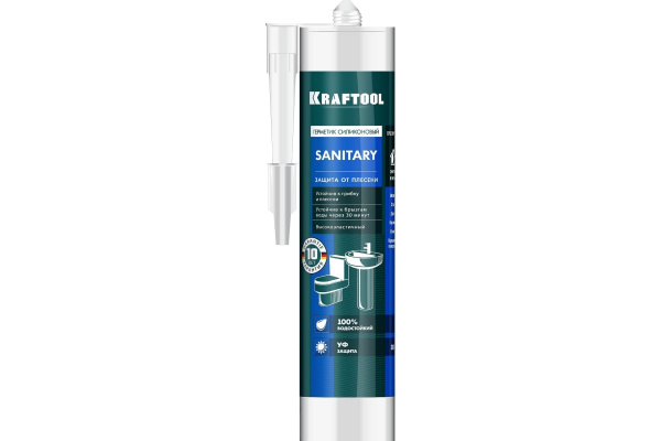 Санитарный силиконовый герметик KRAFTOOL SANITARY, 300 мл, прозрачный (41255-2)