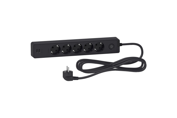 Удлинитель Unica Extend 5с/з + 2*USB 3м 3680Вт Черный System Electric