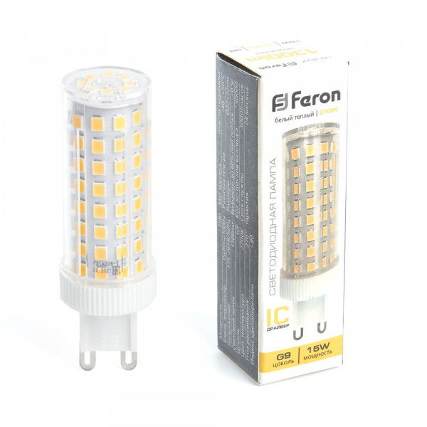 Лампа светодиодная Feron G9 230V 15W(1300lm) 2700K 2K JCD 72x22 прозрачная LB-437