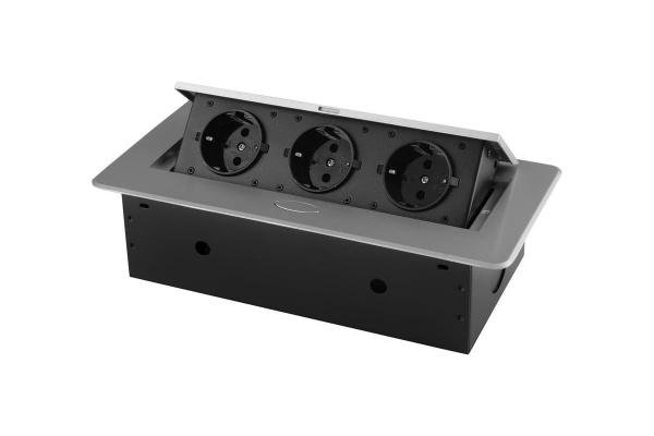 Розетка горизонтальная выдвижная 3 Euro 16A RocketSocket, проводка, цвет серый