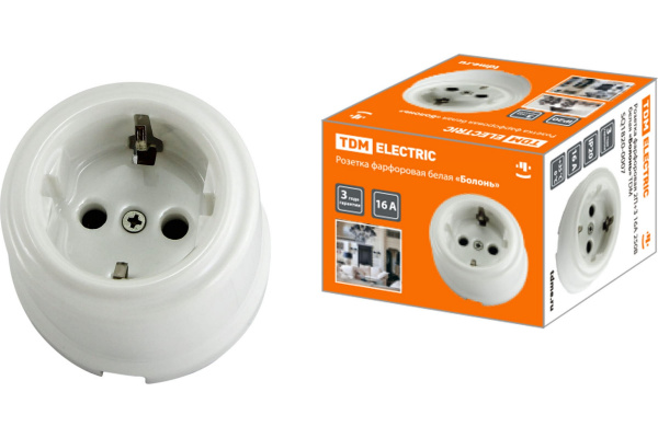 Розетка фарфоровая Белый 1П с/з ОУ TDM