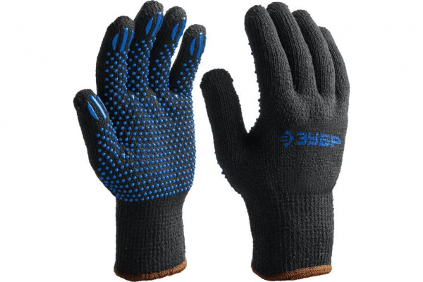 Перчатки трикотажные утепленные ЗУБР МАСТЕР с ПВХ покрытием (точка) размер L-XL