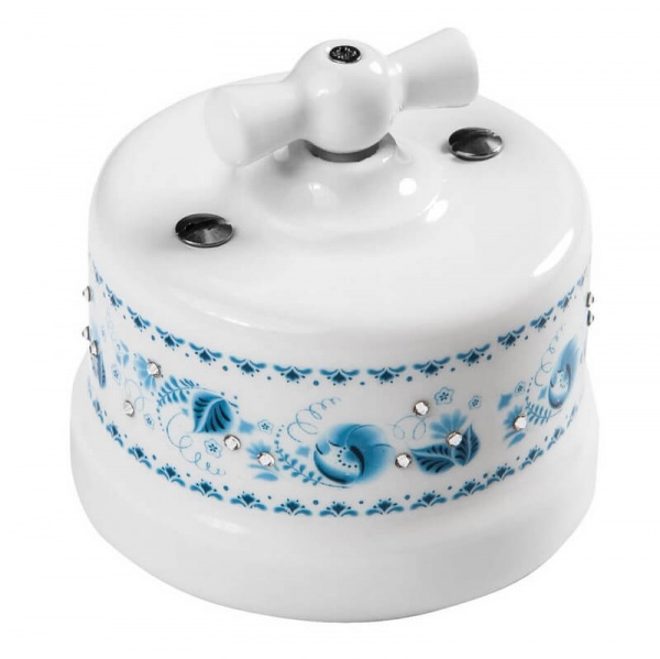 Выключатель керамический Белый d10/6 2кл ОУ Лизетта Декор Bironi