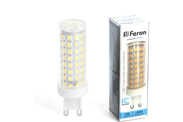 Лампа светодиодная Feron G9 230V 15W(1380lm) 6400K 6K JCD 72x22 прозрачая LB-437