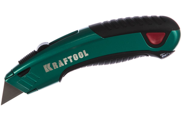 Нож универсальный с автостопом KRAFTOOL GRAND-24, 2 трап. лезвия А24