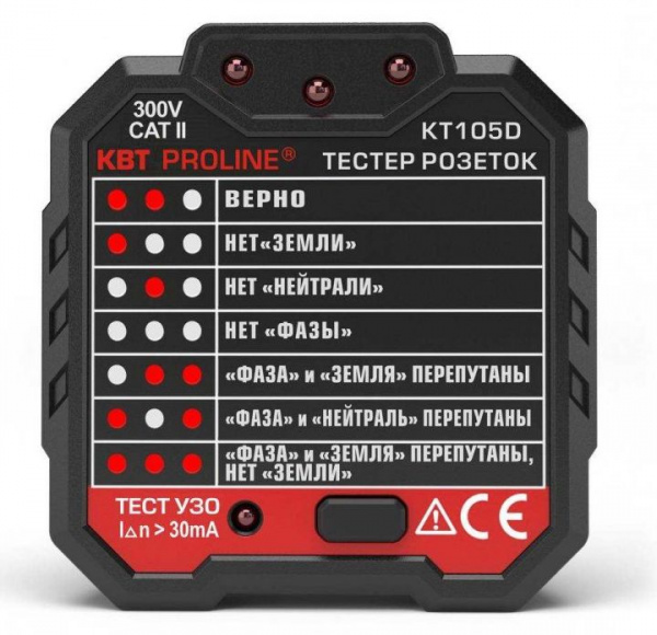 Тестер розеток и УЗО KT105D PROLINE КВТ