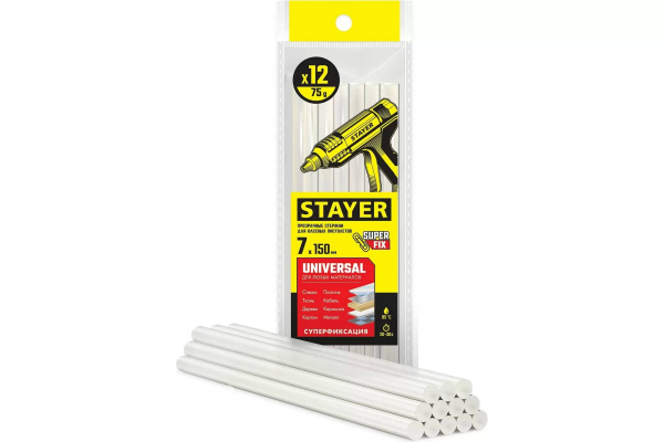 Стержни клеевые STAYER Universal прозрачные универсальные, d 7 мм х 150 мм 12 шт. 75 г.