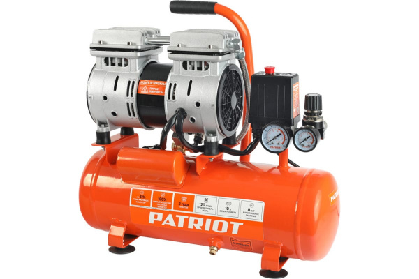 Компрессор Patriot поршневой безмасляный  WO 10-120, 120 л/мин, 8 бар, 650 Вт, 10 л, быстросъемный 1/4"