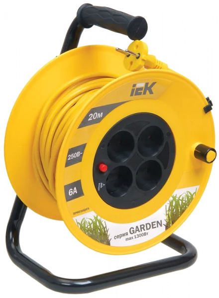 Удлинитель на катушке 6А, 20м, 4 гнезда, ПВС 2х0,75, IP20,GARDEN IEK