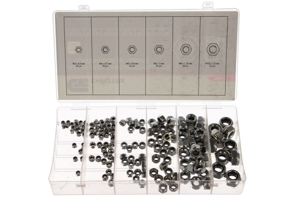 Набор гаек М3х0,5/М4х0,7/М5х0,8/М6х1,0/М8х1,25/М10х1,5 150шт Сибртех