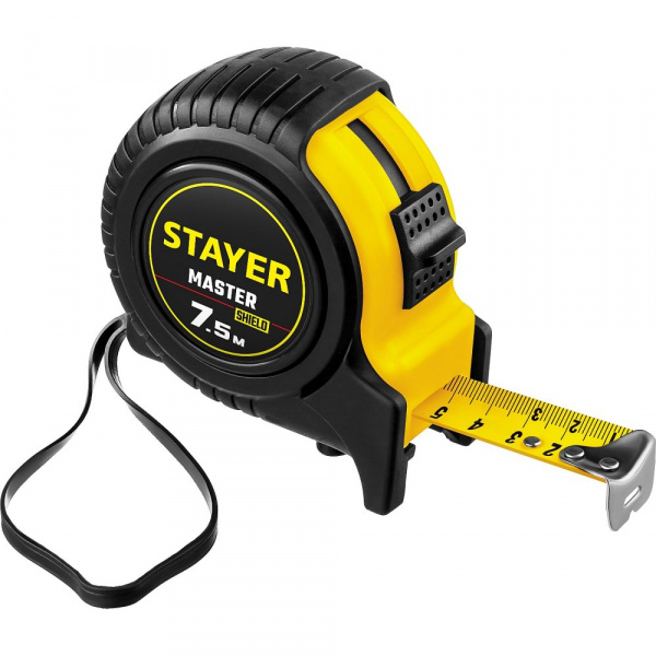 Рулетка 7,5м x 25мм обрезиненный ударостойкий корпус TopTape STANDARD STAYER