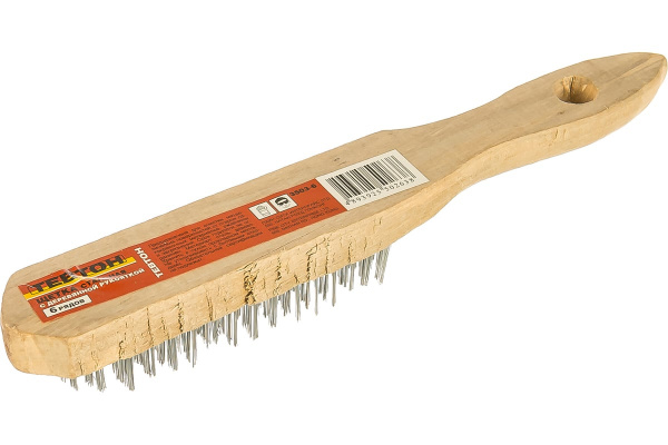 Щетка ТЕВТОН стальная с деревянной рукояткой, 6 рядов