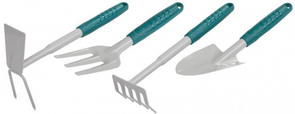 Набор RACO садовый: совок 4207-53481, мотыжка -53486, грабли веерные -53492, вилка поса