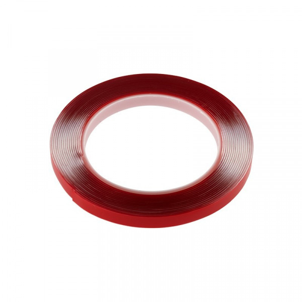 Двухсторонний скотч REXANT прозрачный 100% акрил, защитная пленка красного цвета 9мм 5м