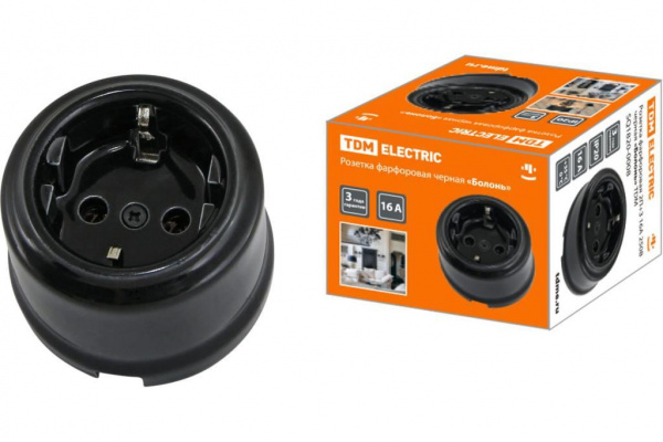 Розетка фарфоровая Черный 1П с/з ОУ TDM